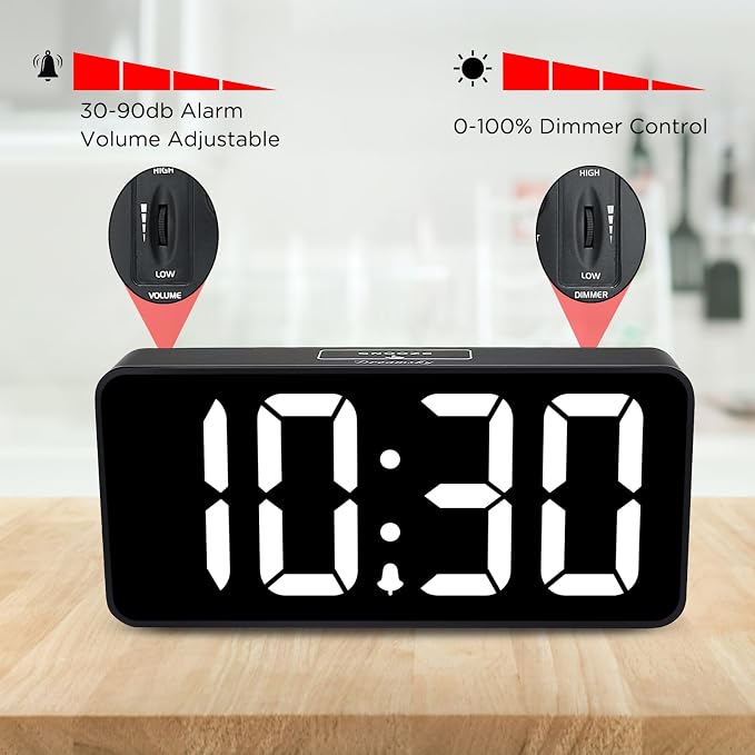 DreamSky Large Digital Alarm Clock Big Number for Seniors/Visually Impaired | 9 Inches Electric Clocks for Bedroom, Jumbo Display Fully Dimmable Brightness, USB Ports, Adjustable Alarm Volume