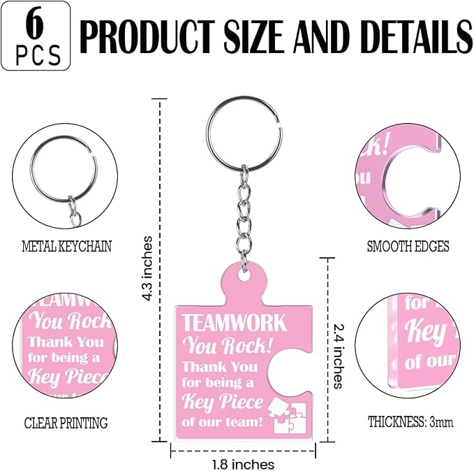 Team Appreciation Gifts Bulk Thank You Keychains for Coworkers | Gift Set for Employee, Staff, Teachers, Teamwork Puzzle Piece Keyring, Acrylic