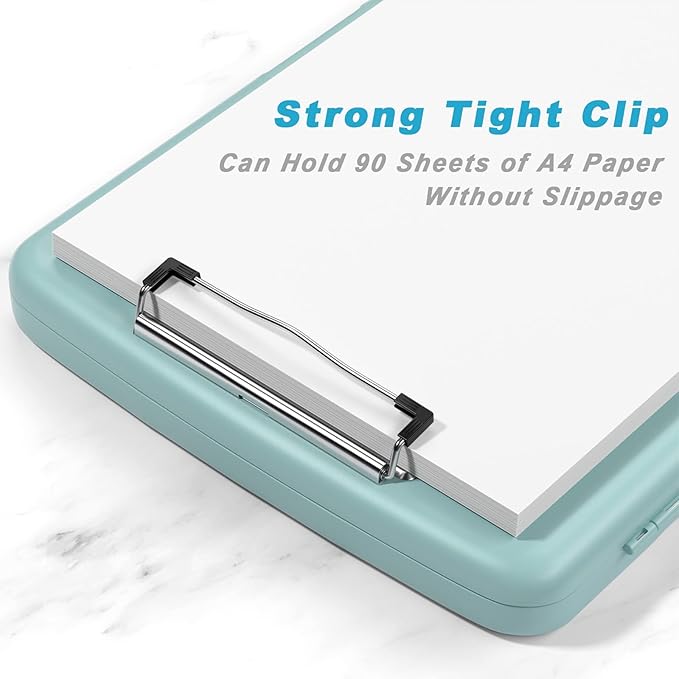 Rimilak Clipboard with Storage, 8.5 x 11'' High Capacity Clip Board, Green | Smooth Writing, Side-Opening Plastic Folder with Pen Holder, Size 14.2 x 9.6 x 1.2″ ,for Classroom, Teacher, Student
