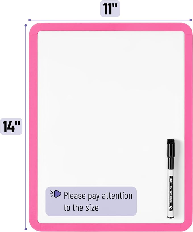 Mr. Pen- Dry Erase Board, 14” x 11” with a Black Dry Erase Marker | Light Coral Frame, Small Mini White Board for Students, Fridge, Wall, Locker, Includes Double Sided Tapes