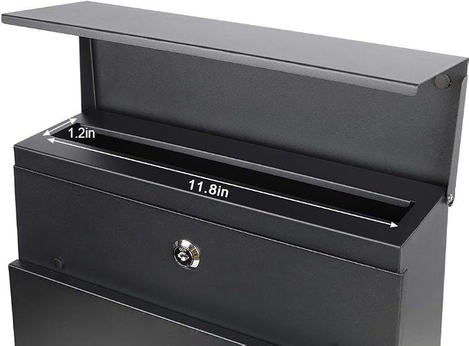 Decaller Large Capacity Mailbox with Key Lock, Wall Mount Metal Mail Box with Newspaper Compartment for Outside, 14.4" x 13" x 4.2", 936 Black