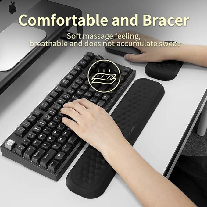 Vaydeer Wrist Rest for Keyboard and Mouse, Computer Ergonomic Wrist Support Pad Set, Soft Memory Foam Arm Cushion for Desk, Palm Hand Office Gaming Laptop Typing-Medium