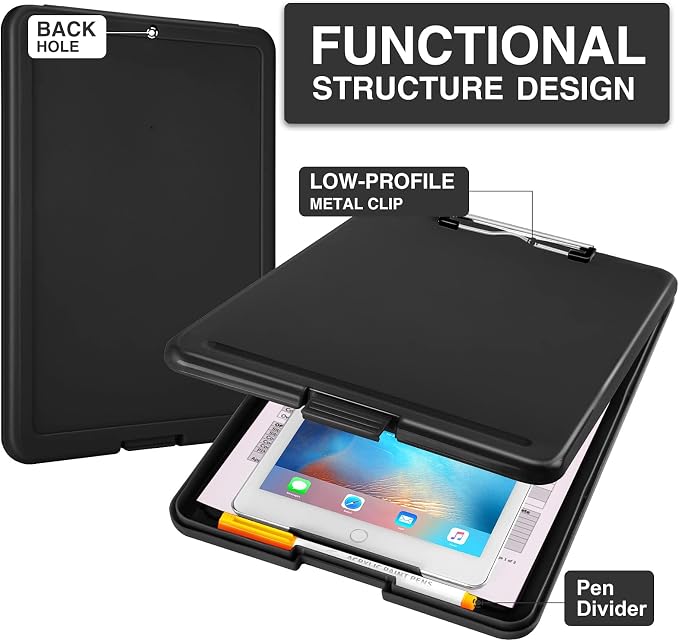 Sooez Clipboard with Storage, Plastic Nursing Clip Board, 8.5" x 11", Work | Sturdy Clipboards Foldable, Cute Hanging Clip Board Case, Teacher, Classroom Must Haves, Office School Supplies, Women & Men