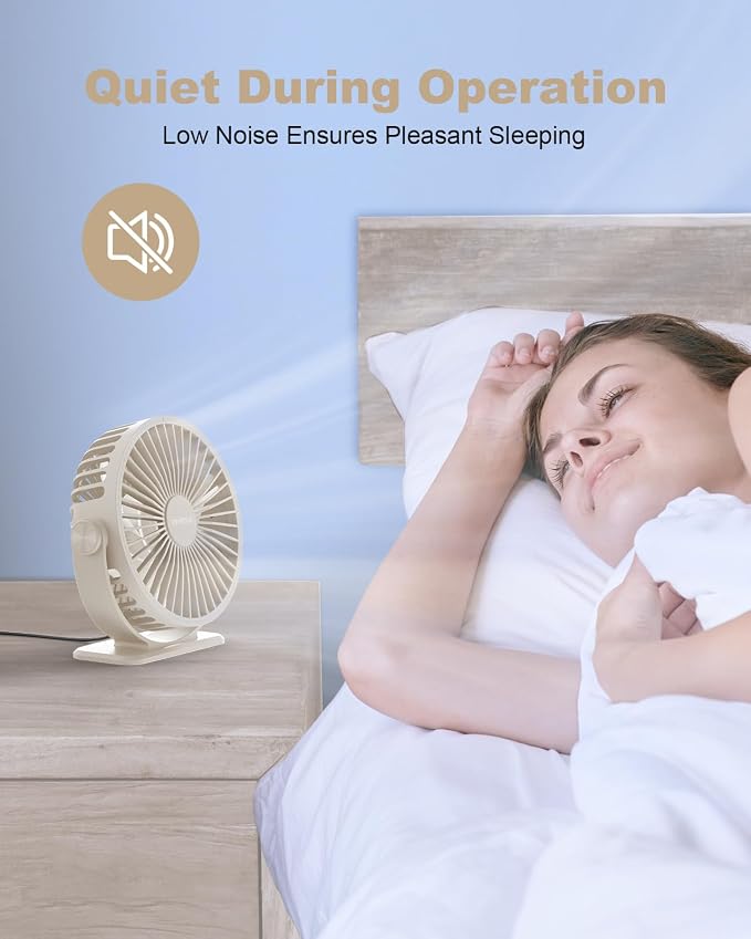 TriPole USB Desk Fan Small Portable, 360° Rotation Quiet Mini Personal Fan | Beige, 3 Speeds Plug In USB Fan, Desk Fans Small Quiet, 4.9ft Cable, Strong Breeze for Desktop Bedroom Office Table Travel