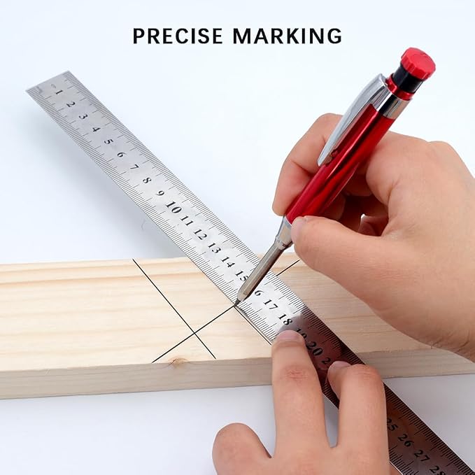 2.8mm Metal Carpenter Marking Pencils 2 Pack with 200 Refill Leads, Built-in Sharpener Tool Pencil for Woodworking, Deep Hole and Jobsite Marking, DIY, Cabinetry and Carpentry Projects (Gold)