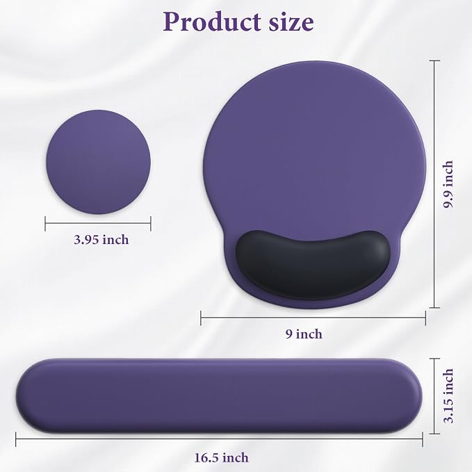 3 in 1 Ergonomic Mouse Pad and Keyboard Wrist Rest with Coaster Set-Purple | Cute Large Mousepad with Gel Wrist Support for Gaming Computer Laptop Women Office Home Desk Decor