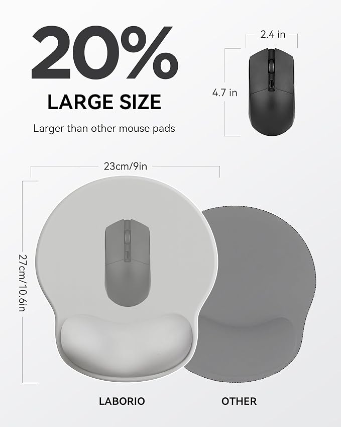 Mouse Pad with Wrist Rest for Desktop Large Ergonomic Mouse Mat(Light Gray) | 10.6''L x 9''W Size, Gel Wrist Support, Non-slip Base, Washable Surface, Laptop Mousepad