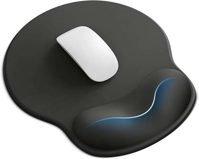 Mouse Pad with Wrist Rest for Desktop Large Ergonomic Mouse Mat(Black) | 10.6''L x 9''W Size, Gel Wrist Support, Non-slip Base, Washable Surface, Laptop Mousepad