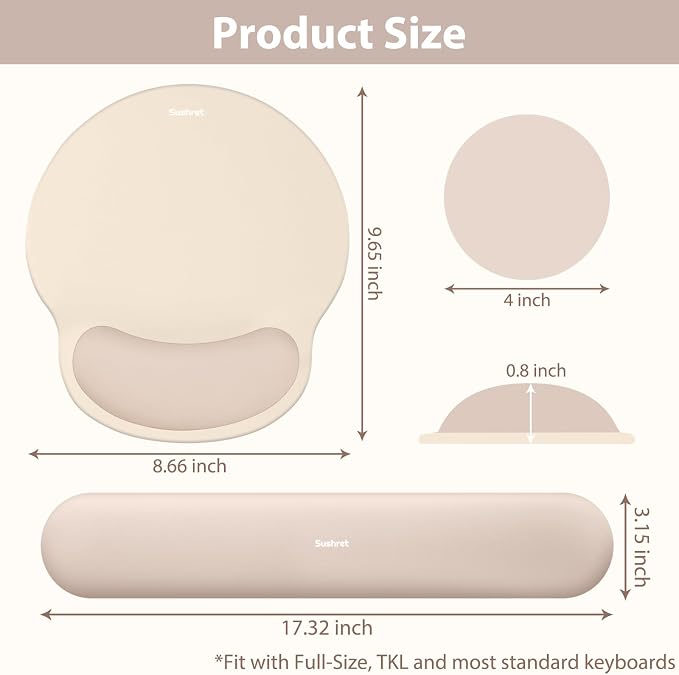 Mouse Pad and Keyboard Wrist Rest, 3-in-1 Gel Memory Foam Ergonomic Mouse Pad with Wrist Rest Set, Gaming Mousepad Arm Cushion Support for Computer Office Desk Accessories Cute Setup,Apricot