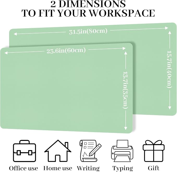 Leather Desk Pad Mat, Green Desk Mat, 31.5" x 15.7" | Non-slip and Waterproof Computer Mat, Large Desk Protector for Office/Home, Desk Accessories