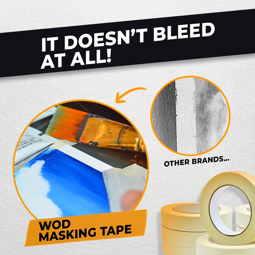 WOD MT5 Utility Grade Masking Tape, 1/4 inch x 60 yds. for Home or Office air-Dry Painting, Labeling, & Packing. Leaves no Residue