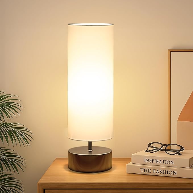 Touch Table Lamp, 3-Way Dimmable Bedside Lamp with Cylinder Fabric Shade | Modern Minimalist Accent Nightstand Desk Lamp, Night Light for Bedroom Living Room Kitchen, LED Bulb Included