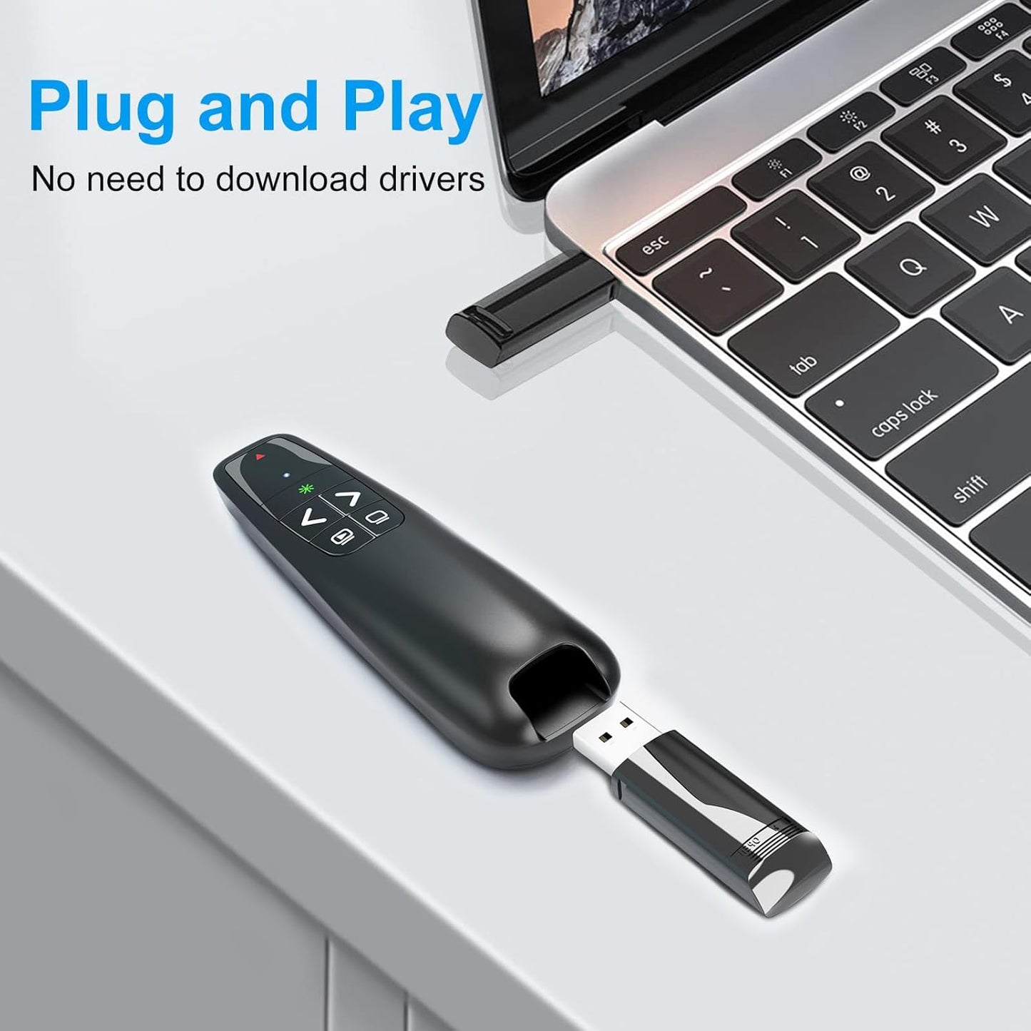 Presentation Clicker for PowerPoint, Wireless Presenter Remote Green Laser Pointer Computer Clickers, USB A Project Power Point PPT Clicker for Mac Laptop Office, Slideshow Google Slide Advancer