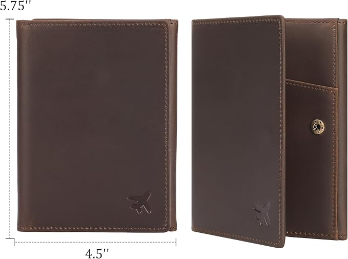 Polare Full Grain Leather Pilot Wallet Passport Holder RFID Blocking Tri-fold Travel Cover Document Organizer for Aviation Professionals (Dark Brown with AirTag Slot)