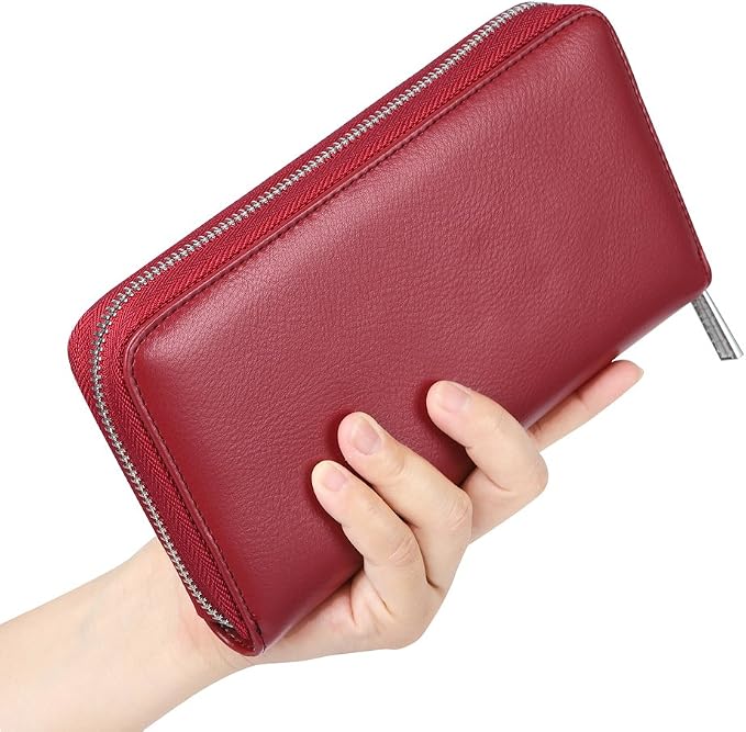 Women 36 Slots RFID Blocking Card Holder Large Long Leather Zipper Organizer Accordion Wallet,Dark Red