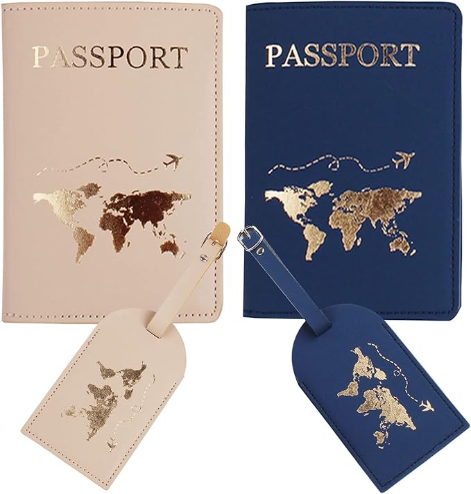 Mr and mrs passport covers and luggage tags gift set，Slim Waterproof Passport Case,newlywed travel gifts for Couples,Bridal Shower Gift