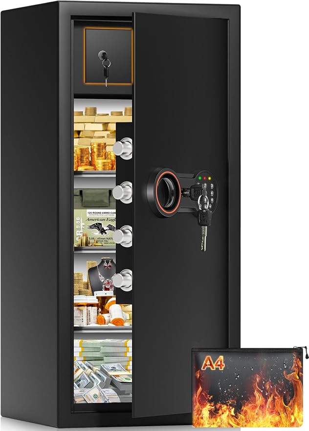8.0 Cuft Slim Home Safe with Inner Lock Box, 31.5"H Closet-Friendly | 50LBS Heavy Duty Steel, Alarm System, LED Light, Removable Shelves | Wall/Floor Mountable for Apartment, Home Office