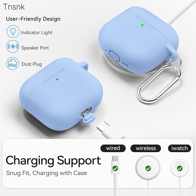 for AirPods 4 Case, TNSNK Silicone AirPod 4 Case Cover Compatible with Apple Airpods 4th Gen, Shockproof Protective Cases for Women Girly with Cleaner Kit and Keychain, Front LED Visible