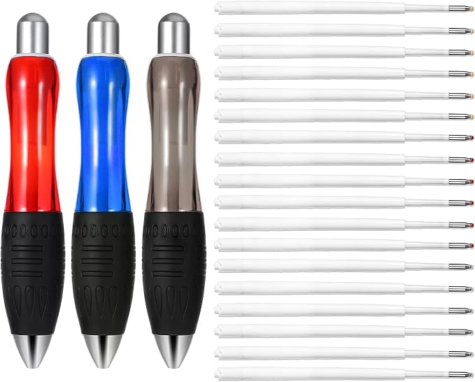 Sibba Heavy Weighted Ballpoint Pens 3 Pcs Big Fat Pens Aids Writing Large Wide Grip Pen Supplies 18 Pcs Refills for Tremor Handicap Carpal Tunnel Weak Hand Office(Black Red Blue)