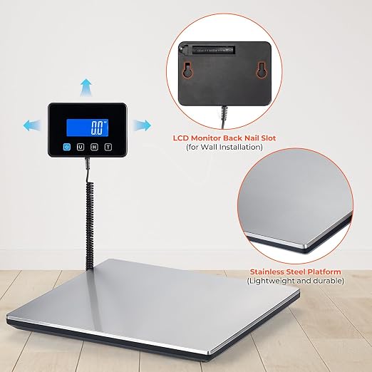 MUNBYN 660lb/1.8oz Shipping Scale, Digital Postal Scale for Packages | Hold & Tare Function, Backlit LCD, Battery & USB Cable Included, For Small Business, Luggage, Home Office