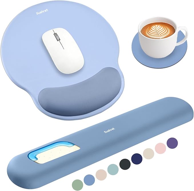 Mouse Pad and Keyboard Wrist Rest, 3-in-1 Gel Memory Foam Ergonomic Mouse Pad with Wrist Rest Set,Gaming Mousepad Arm Cushion Support for Computer Office Desk Accessories Cute Setup,Sky Blue