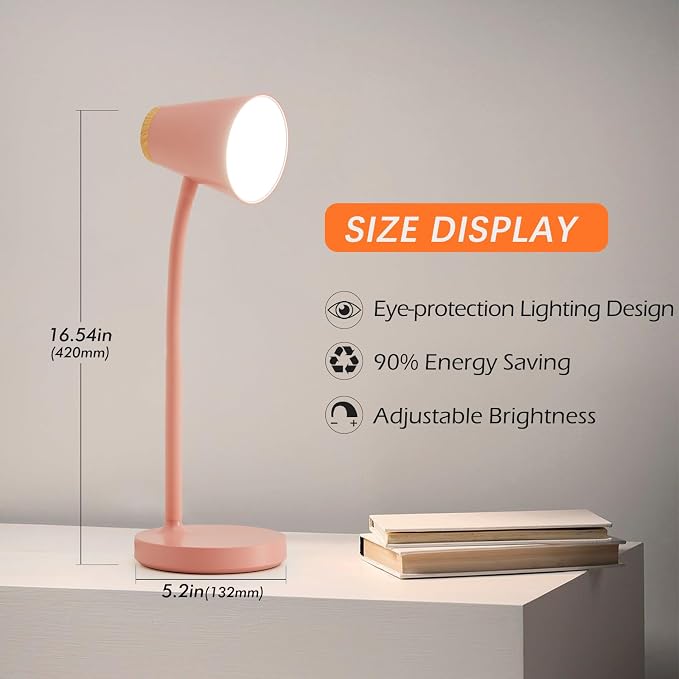 EJIAXIN Desk Lamps for Home Office - Small LED Desk Lamp Touch Dimmable Reading Light for College Dorm Room - Adjustable Flexible Gooseneck Table Lamp for Bedside Bedroom Nightstand Pink