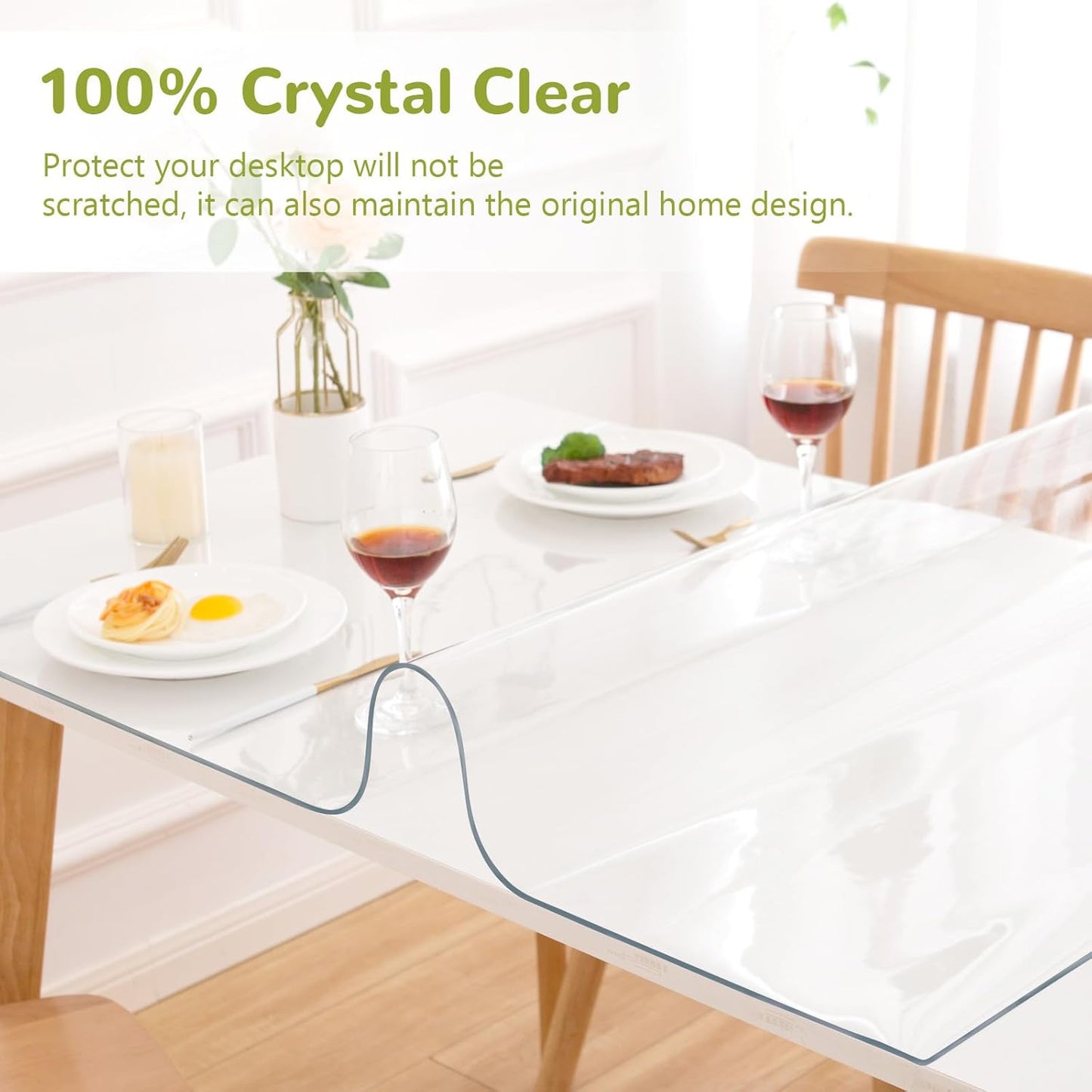 38 x 78 Inch Clear Table Cover Protector, Clear Table Protector for Dining Room Table, 1.5mm Plastic Table Cover, Waterproof Table Pad for Kitchen, Office