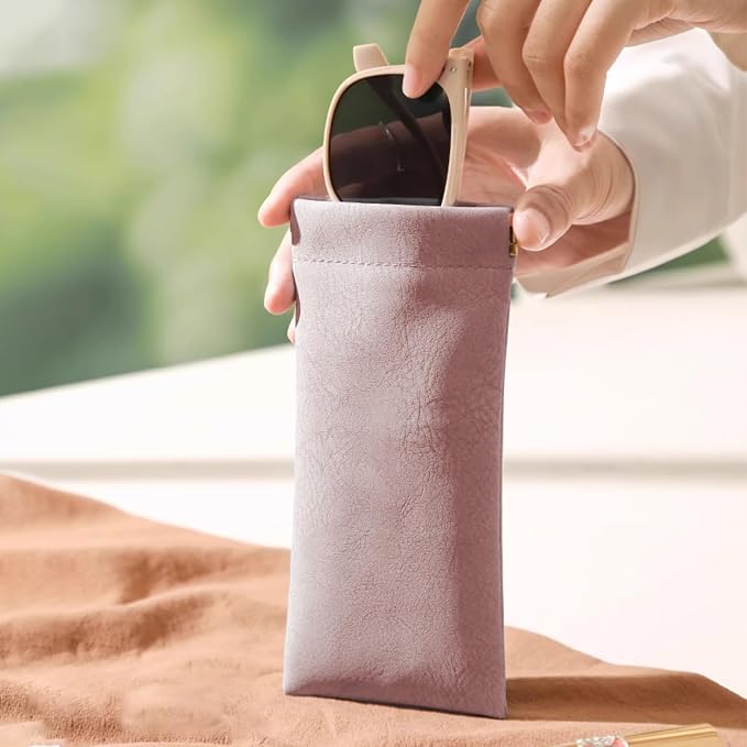 Glasses Cases Soft, Leather Eyeglasses Cases, Squeeze Top Portable Sunglasses Case, PU Glasses Pouch for Men Women