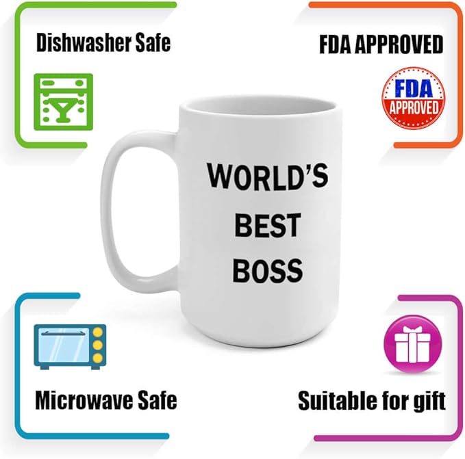 Dunder Mifflin (The Office) World's Best Boss TV Television Show Ceramic Mug Coffee (Tea, Cocoa) 15 OZ Mug, Official Michael Scott Mug As Seen On The Office