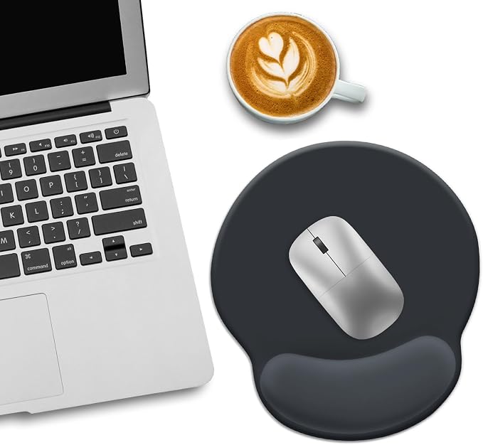 LIMKRIAN Ergonomic Mouse Pad with Gel Wrist Rest, 9.8 x 8.6 in, Black | Non-Slip PU Base, Smooth Surface, Cooling Gel Eases Wrist Pain, for Office/Gaming/Home, Office Mousepad Desk Accessories