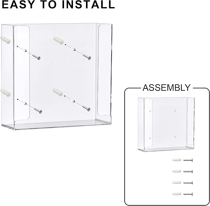 Acrylic Glove Box Holder, Wall-Mounted Glove Dispenser, Floating Glove Box Organizer, Medium Size (for 2 Boxes), 10.5" W x 10.0" H x 3.5" D (Mounting Hardware Included)
