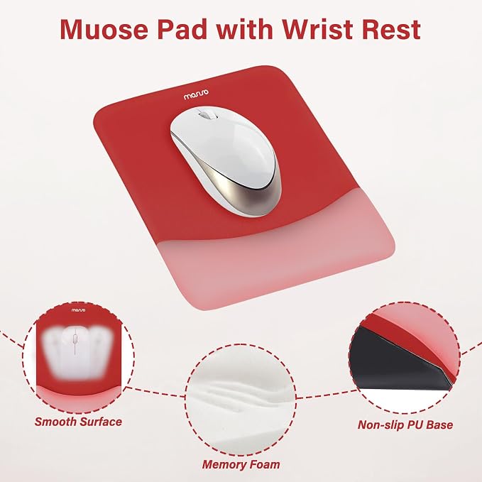 MOSISO Wrist Rest Support Mouse Pad & Keyboard Set, Red | Rectangular Ergonomic Mousepad, Non-Slip Base, Home/Office Pain Relief & Easy Typing, Neoprene Cloth & Raised Silicone Lining