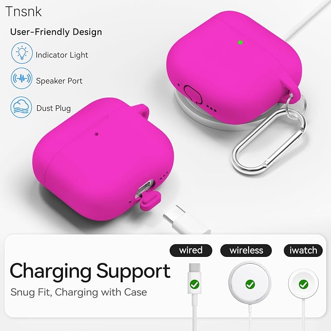 for AirPods 4 Case, TNSNK Silicone AirPod 4 Case Cover Compatible with Apple Airpods 4th Gen, Shockproof Protective Cases for Women Girly with Cleaner Kit and Keychain, Front LED Visible