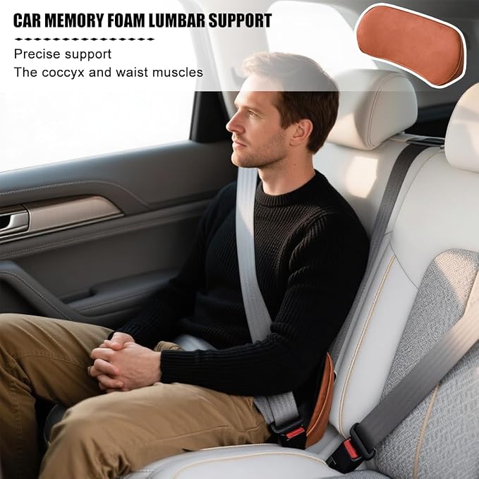 Zpana Car Lumbar Support Pillow, Memory Foam Vehicle Seat Lower Back Support Cushion for Back Pain Relief & Sciatica, Comfortable Auto Driver Seat Pad, Universal for Vehicles (Orange)