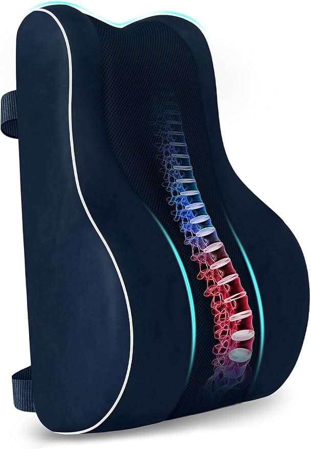 CloudBliss XL Lumbar Support Pillow, Memory Foam for Office Chair, Blue | Ergonomic High-Density Memory Foam, Adjustable Straps, Washable Mesh Cover, Lower Back Support for Office, Gaming & Car Seat