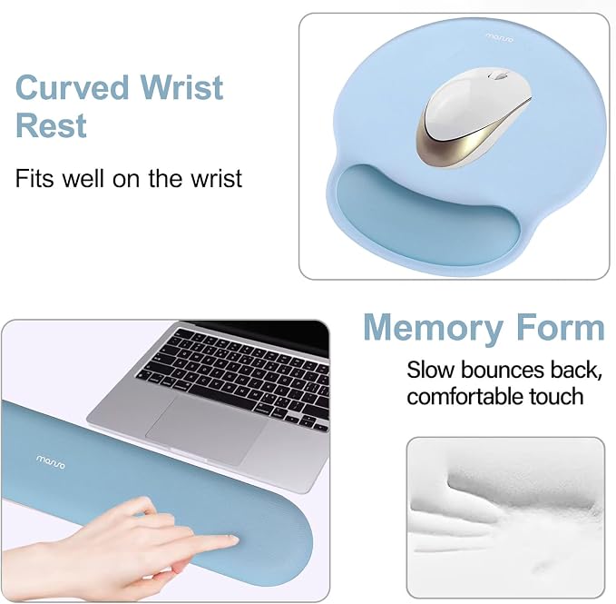 MOSISO Wrist Rest Support for Mouse Pad&Keyboard Set, Air Blue | Circle Curved Ergonomic Mousepad Non-Slip Base Home/Office Pain Relief&Easy Typing Pad with Soft Cloth&Silicone Lining
