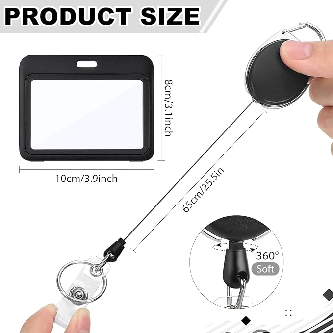 2 Pack Badge Holder Retractable Clip Heavy Duty Reels with Double-Sided Windows Horizontal ID Badge Holder for Women Nurse Teacher Student