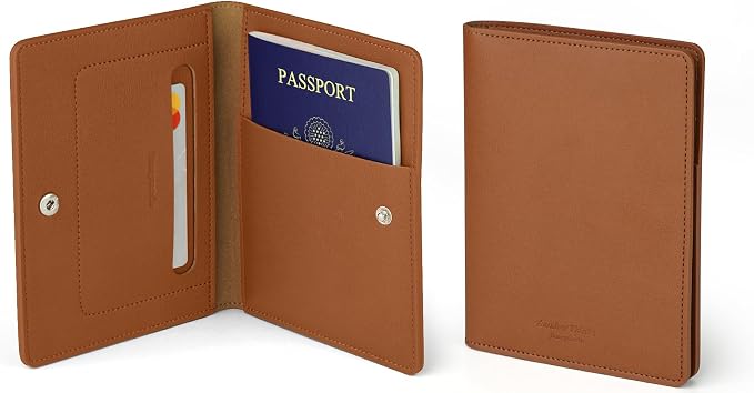 Premium RFID Blocking Leather Passport Holder & Wallet – Brown | Family Travel Document Organizer – for 2 Passports, Cards, Boarding Passes & Travel Essentials