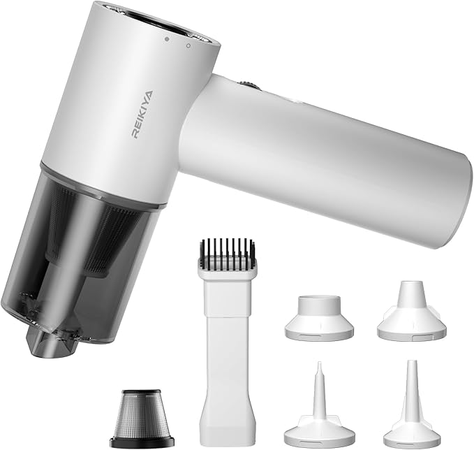 REIKIYA 14KPA High Power Mini Car Vacuum Computer Keyboard Cleaner and Blower Cordless Portable Handheld Vacuum & Compressed Air Duster 2in1 with Green LED Light& Multi-Nozzles for Car Home Office