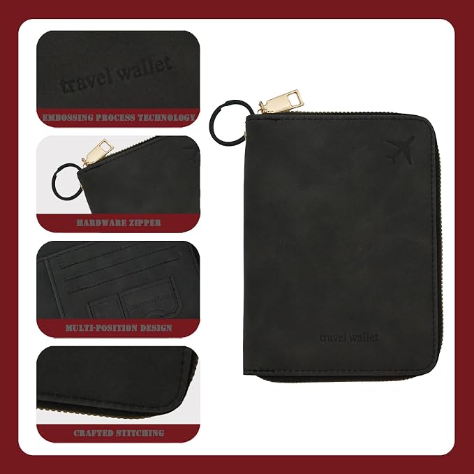 Passport Holder with Lanyard Around the Neck to Prevent Loss and Theft, Rfid Passport Holder for Travel, Passport Cover, Passport Wallet with Adjustable Lanyard for Women & Men (Black - Lanyard)
