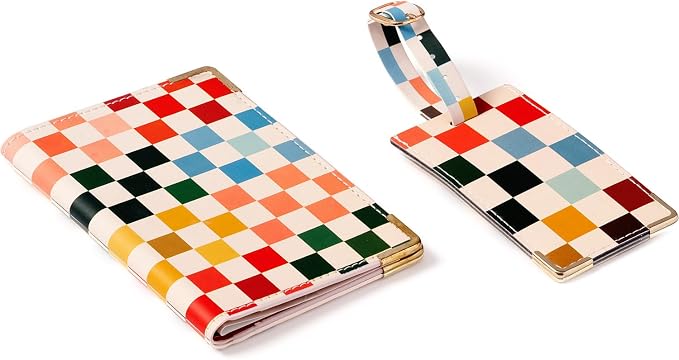 WORD TRAVELER Passport Cover Holder And Luggage Tag Set In Gift Box | Faux Material, Adjustable Buckle Strap, Privacy ID Window, Slim Lightweight Build for Easy Carry