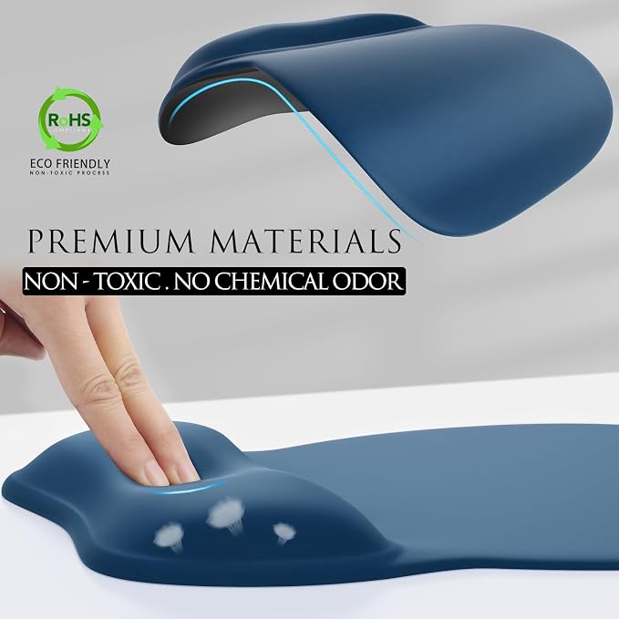 MROCO Ergonomic Mouse Pad with Gel Wrist Rest, 9.4 x 8.1 in, Navy Blue | Ergonomic Shape Design, Multiple Pattern Options, Gel Wrist Comfort, Smooth Lycra Surface, Non-Slip PU Base