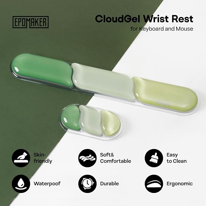 EPOMAKER CloudGel Wrist Rest for Keyboard and Mouse, 2 Pieces | Silicone Wrist Support, Anti-Slip Rubber Bottom, Ergonomic Design, Suitable for Office/Computer/Laptop/Gaming (Green)