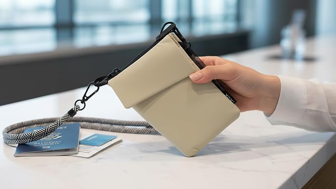 GOX Neck Wallet for Traveling Women,RFID Blocking Crossbody Wallet | Nylon Water-Repellent Passport Holder with Phone Pocket, Small Neck Pouch