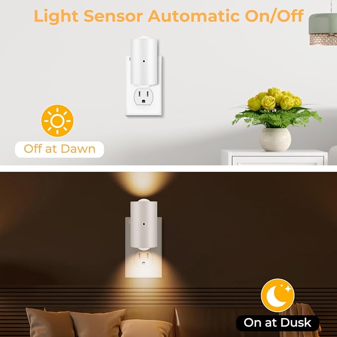 4 Pack Mini Dimmable LED Night Light, Plug-in Wall Light with Dusk to Dawn Auto On/Off, 180° Rotating Head, 3000K Soft White, 0-200 LM for Nursery, Hallway, Bathroom,Bedroom