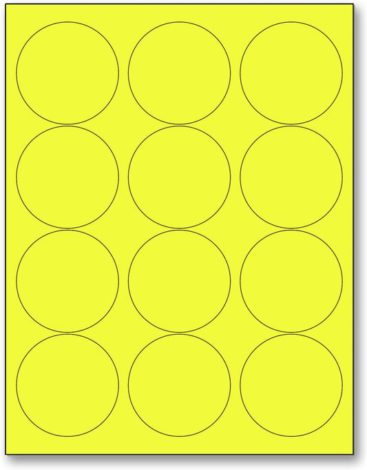 NextDayLabels - 8-1/2 x 11 Neon Color High Light Fluorescent Labels for Laser & Inkjet Printer (Yellow Fluorescent, 2.5" Round - 12 Per Page | 300 Labels)