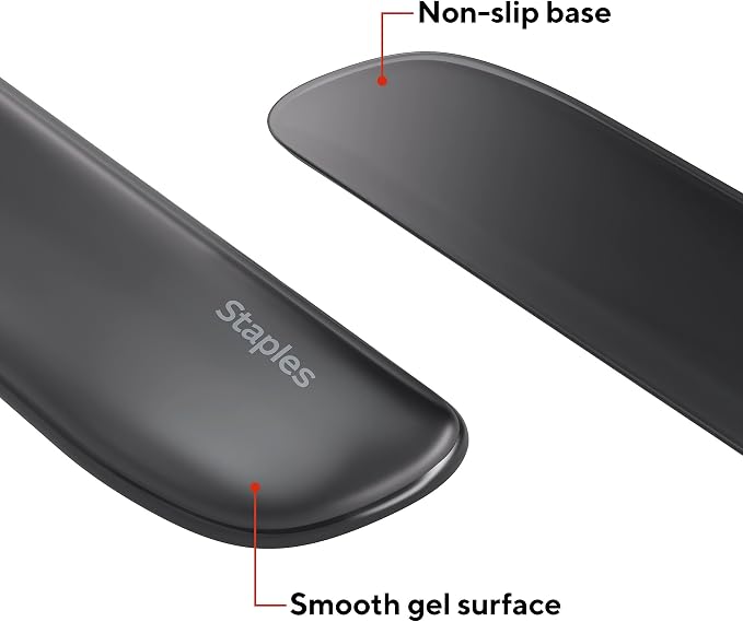 STAPLES Gel Keyboard Wrist Rest, Ergonomic Non‑Slip Wrist Support Cushion for Comfortable Typing, Durable Gel‑Filled Design, Black Crystal