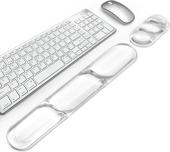 Gel Wrist Rest for Keyboard and Mouse Pad Set | Clear Gel Mouse Pad Wrist Rest, Non-Slip PU Base, Easy Typing, Pain Relief, Cute Desk Wrist Cushion for Office Home（02White）