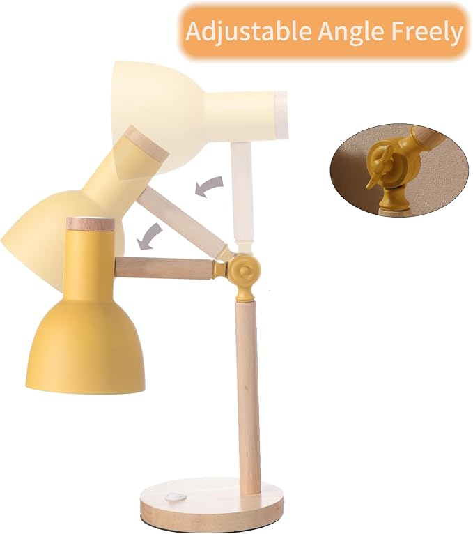 Adjustable Wooden Arm Desk Lamp, Table Lamp for Reading office Bedroom | Metal Shade，Dorm Lamp,Bedside Lamp,Reading Lamp,Lamp for Home Office