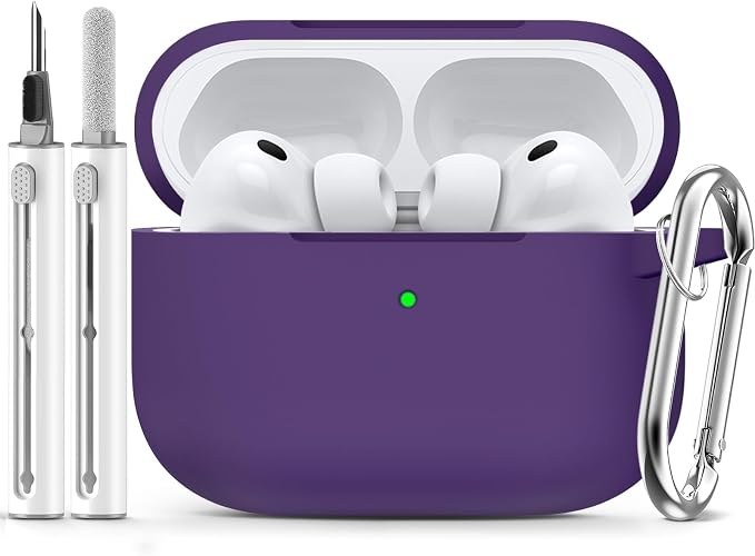 Ljusmicker for AirPods Pro 3 Case 2025 with Cleaner Kit,Dark Purple | Soft Silicone Protective Cover for Apple AirPod Pro 3rd Generation Case with Keychain for Women Men,Shockproof